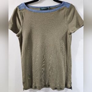 Ralph Lauren Olive and Blue Short Sleeve Top